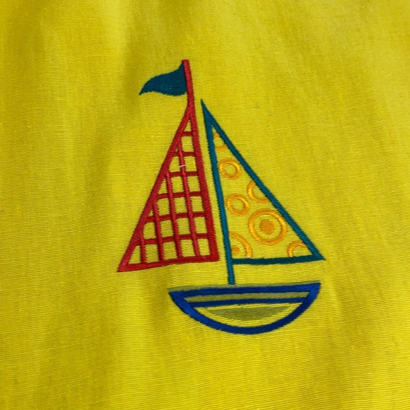 VINTAGE BETSYS THINGS EMBROIDERED SAILBOAT LINEN SHIFT DRESS YELLOW PLUS SIZE 14 - Picture 8 of 12